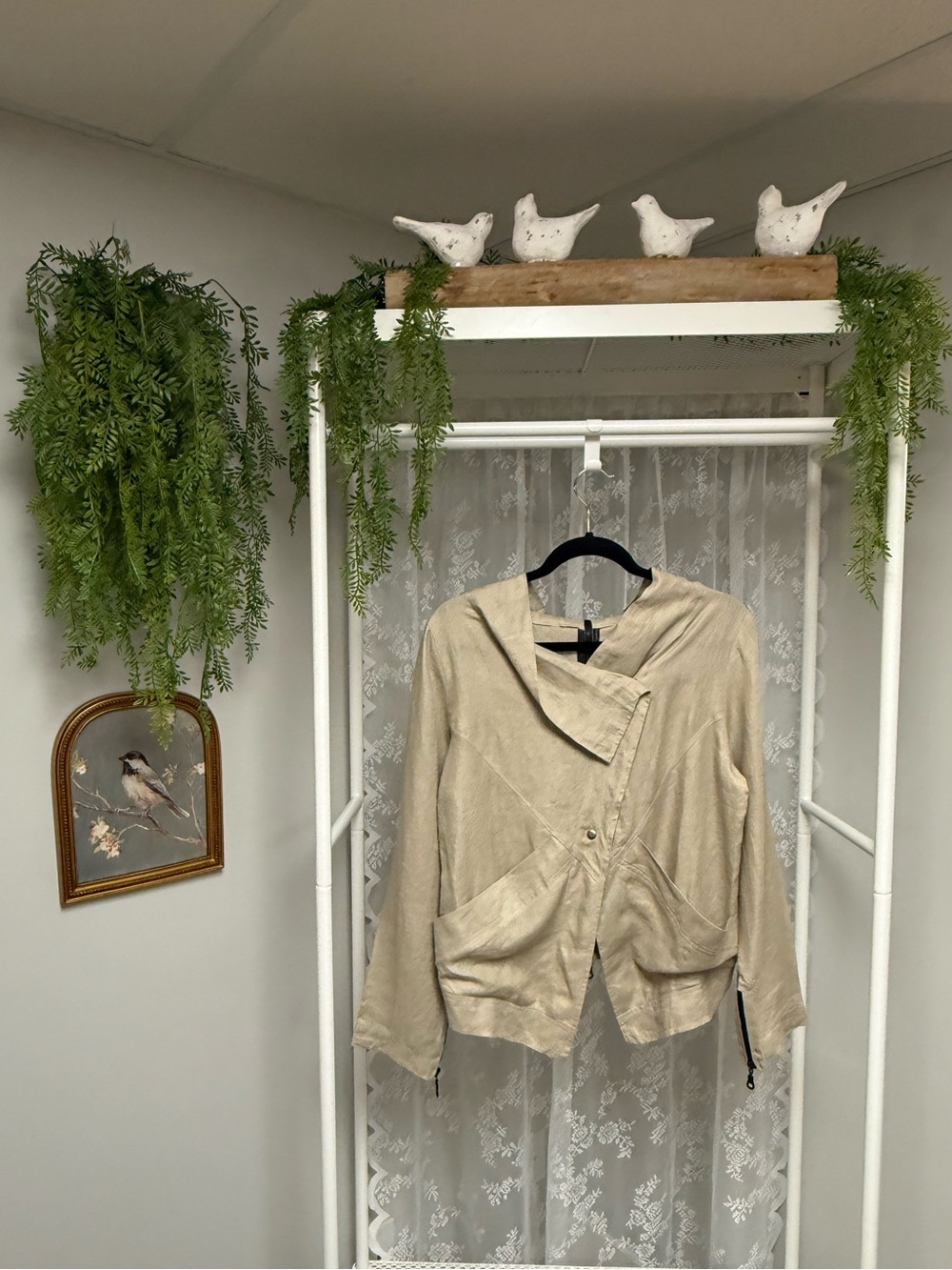 Parsley & Sage 100% Cotton Asymmetric Drape Snap Front Jacket Beige Neutral - SM